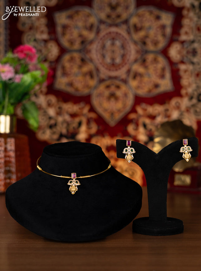 Antique ring type choker ramdarbar design with kemp and cz stones