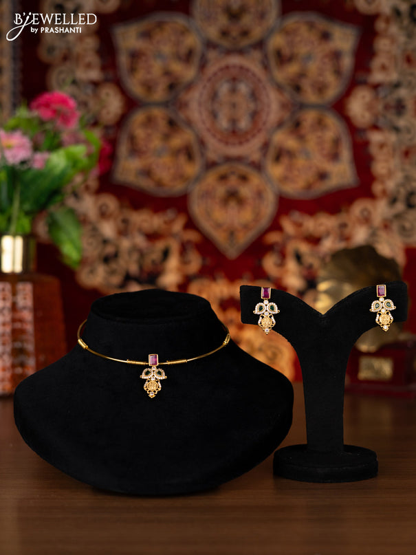 Antique ring type choker ramdarbar design with kemp and cz stones