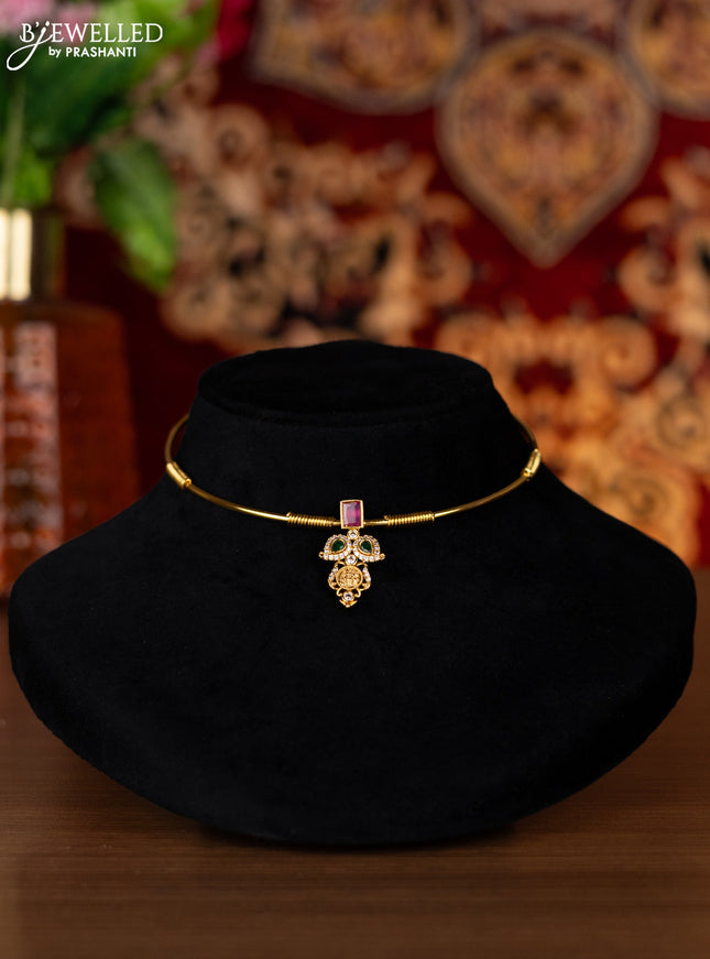 Antique ring type choker ramdarbar design with kemp and cz stones