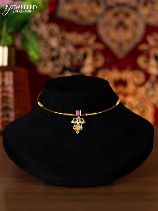 Antique ring type choker ramdarbar design with kemp and cz stones