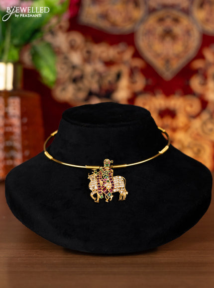 Antique ring type choker krishna pendant with kemp and cz stones
