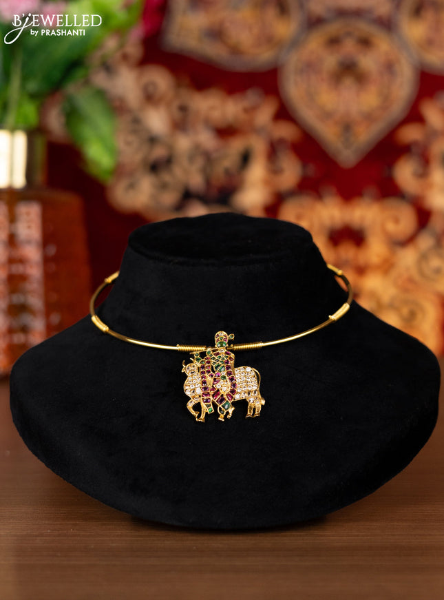 Antique ring type choker krishna pendant with kemp and cz stones