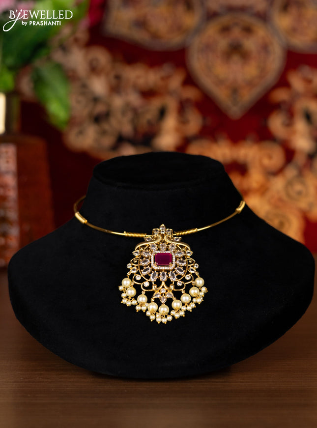 Antique ring type choker with ruby & cz stones and pearl hangings