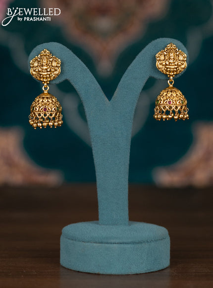 Pearl double layer haram lakshmi pendant with kemp stones and golden beads hangings
