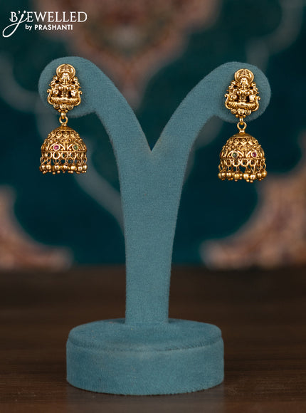 Pearl double layer haram lakshmi pendant with kemp stones and golden beads hangings