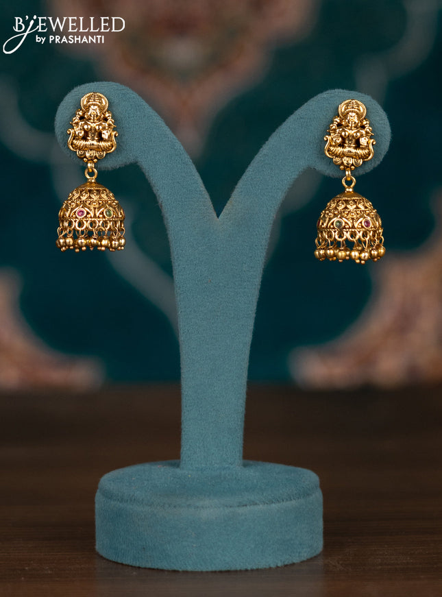 Pearl double layer haram lakshmi pendant with kemp stones and golden beads hangings