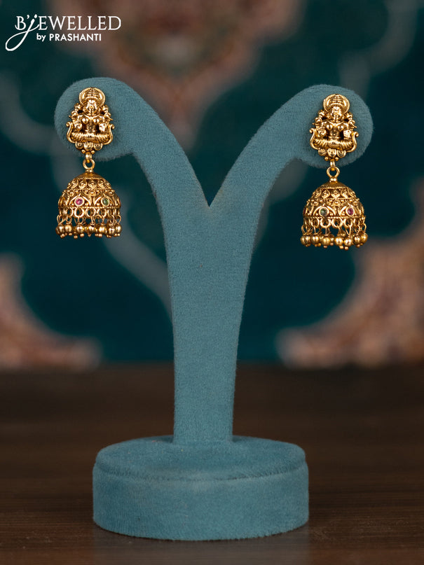 Pearl double layer haram lakshmi pendant with kemp stones and golden beads hangings