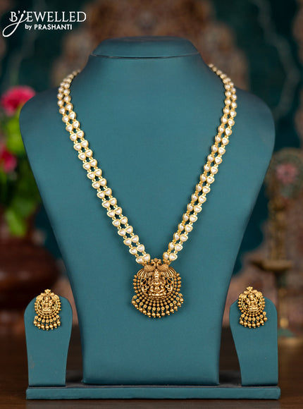Pearl double layer haram with lakshmi pendant and golden beads hangings