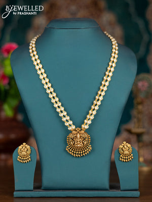 Pearl double layer haram with lakshmi pendant and golden beads hangings