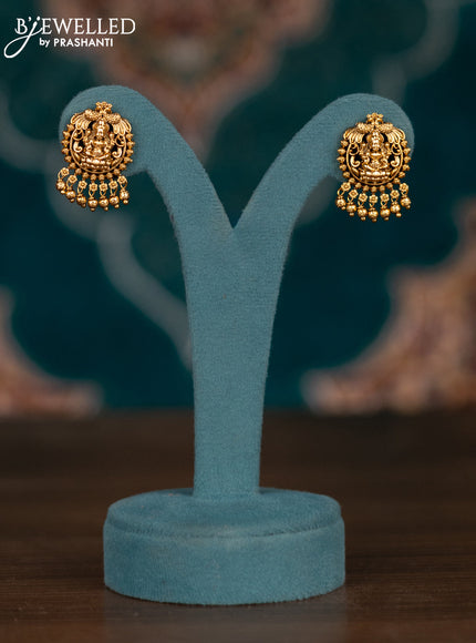 Pearl double layer haram with lakshmi pendant and golden beads hangings