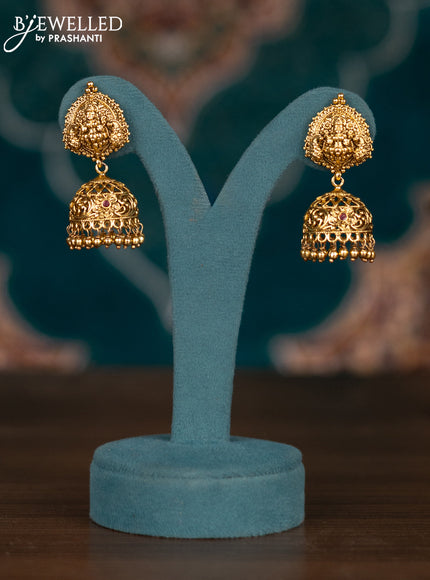 Pearl double layer haram lakshmi pendant with kemp stones and golden beads hangings