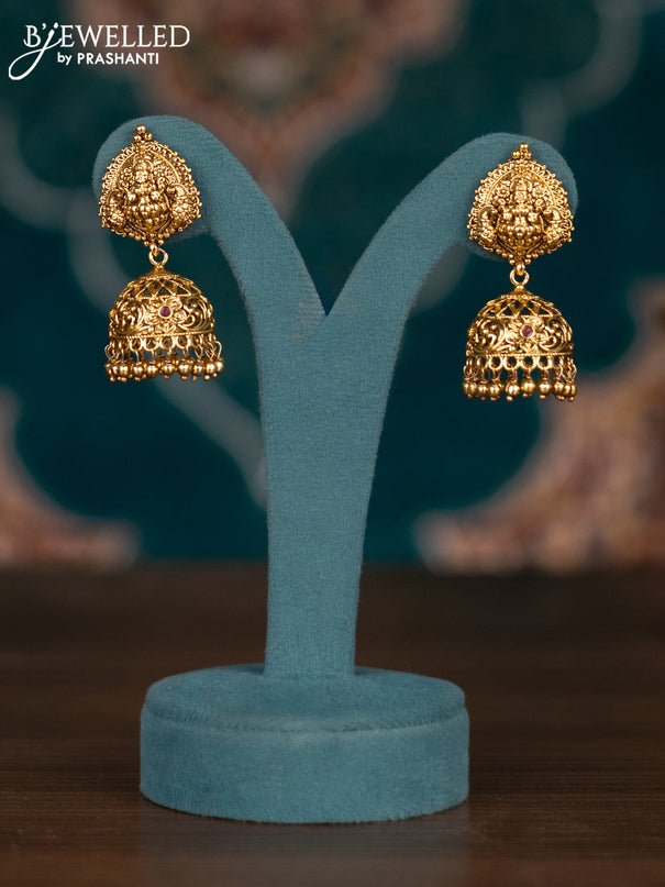 Pearl double layer haram lakshmi pendant with kemp stones and golden beads hangings