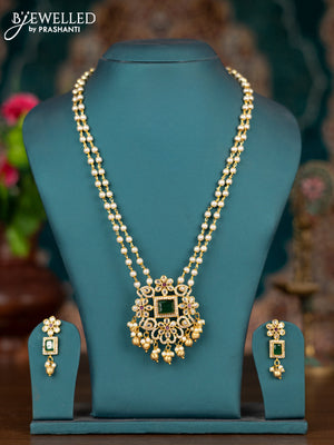 Pearl double layer haram with kemp & cz stones and pearl & golden beads hangings