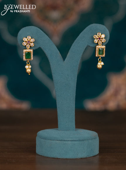 Pearl double layer haram with kemp & cz stones and pearl & golden beads hangings