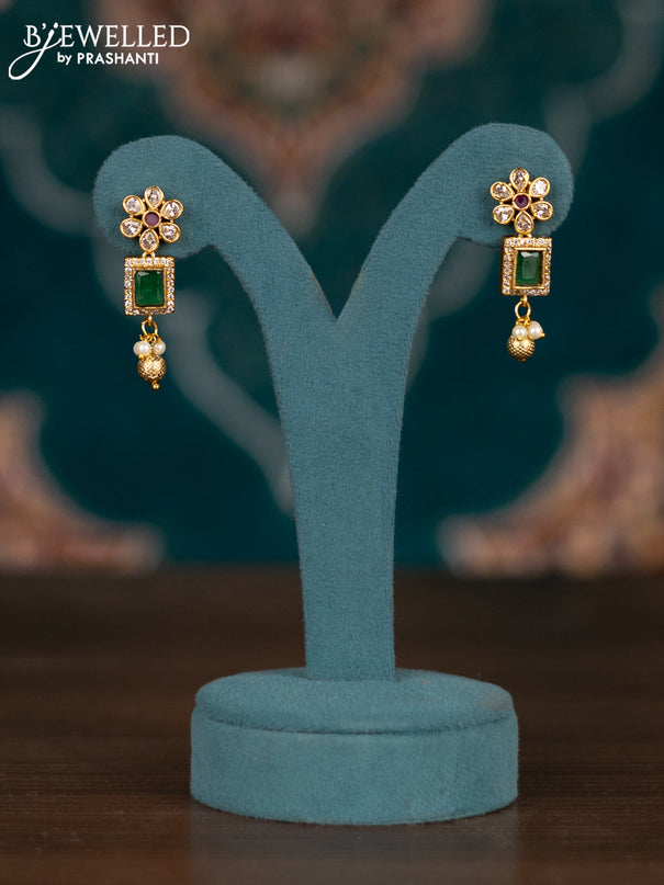 Pearl double layer haram with kemp & cz stones and pearl & golden beads hangings