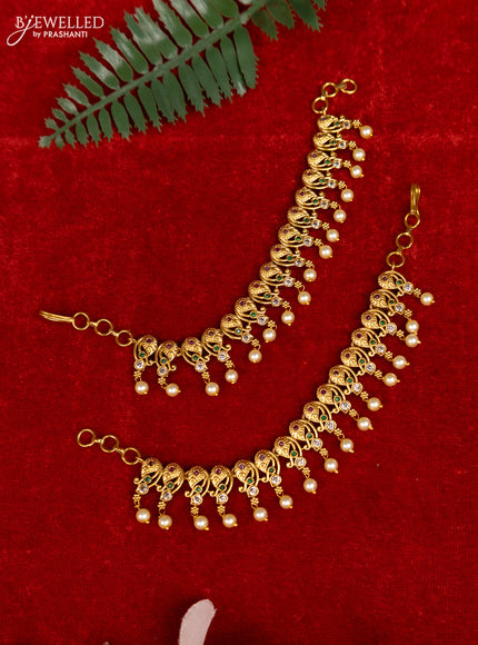 Antique mattal with kemp & cz stones and pearl hangings