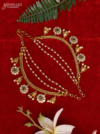 Antique triple layer mattal with kemp & cz stones and pearl hangings