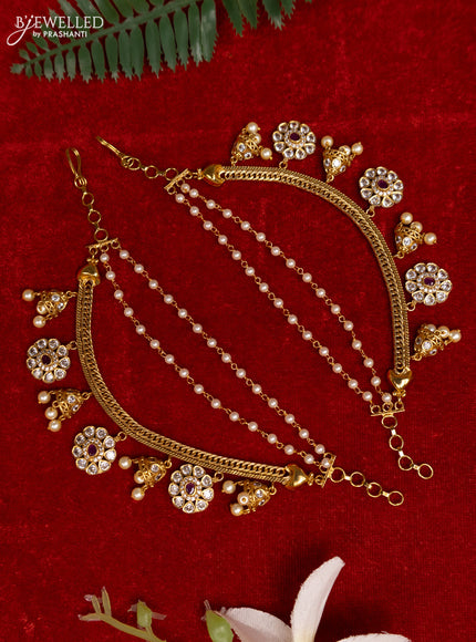 Antique triple layer mattal with ruby & cz stones and pearl hangings