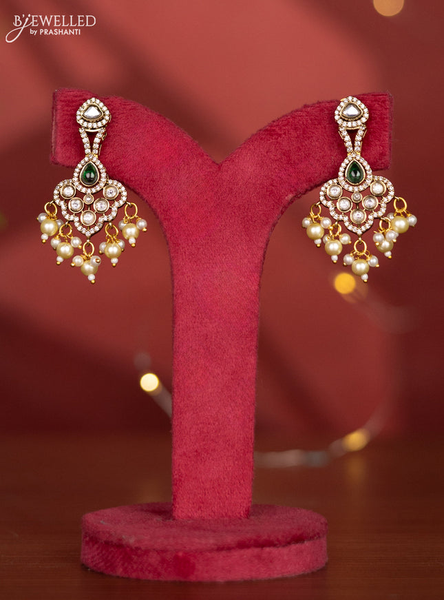 Necklace with emerald & kundan cz stones and pearl hangings in victorian finish