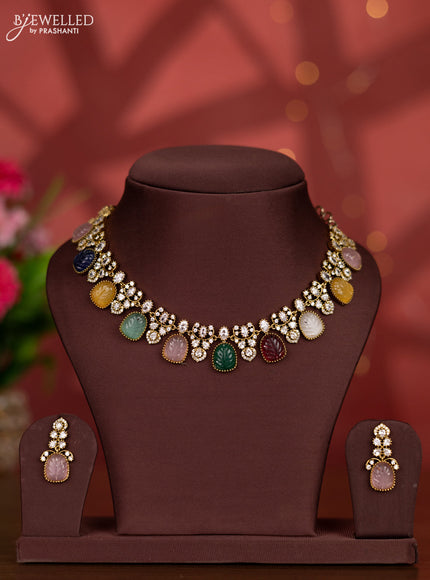 Necklace with multicolour and cz stones in victorian finish