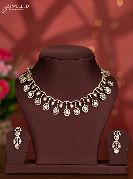 Necklace with kundan and cz stones in victorian finish