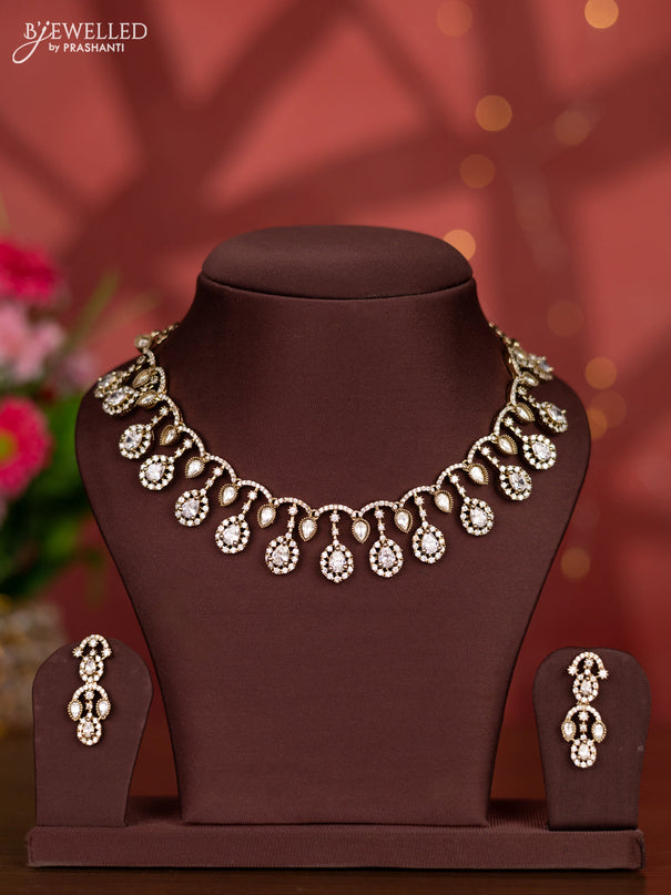 Necklace with kundan and cz stones in victorian finish