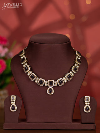 Necklace with purple and kundan & cz stones in victorian finish