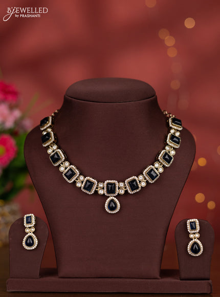 Necklace with sapphire and kundan & cz stones in victorian finish