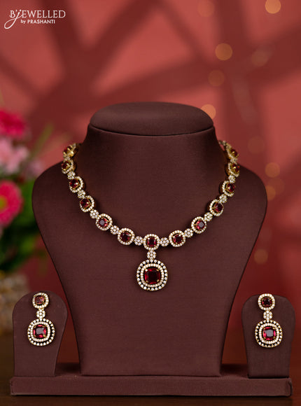 Necklace with ruby and cz stones in victorian finish