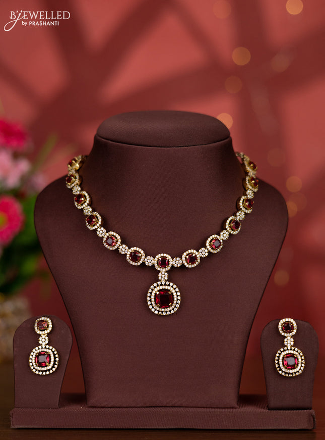 Necklace with ruby and cz stones in victorian finish