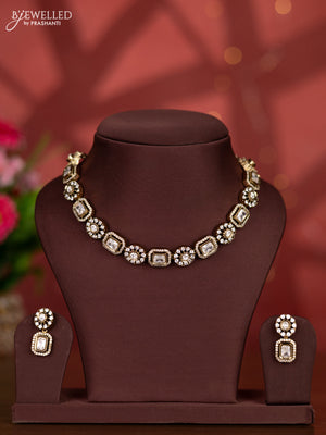 Necklace with kundan and cz stones in victorian finish