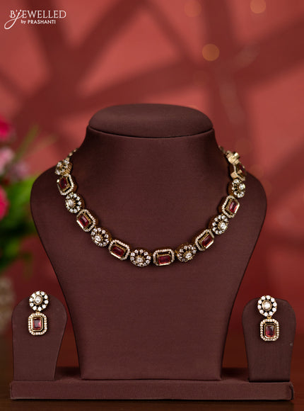 Necklace with ruby and kundan & cz stones in victorian finish