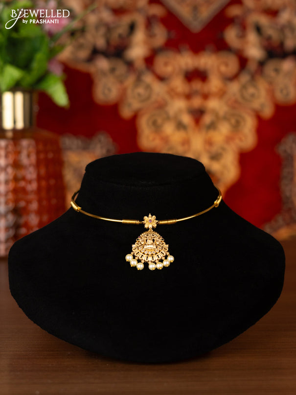 Antique ring type choker lakshmi design with kemp & cz stones and pearl hangings