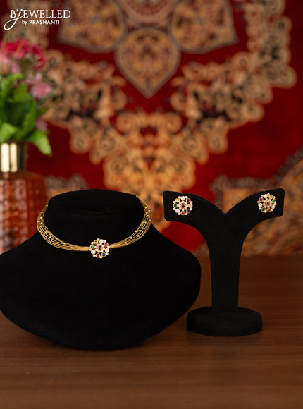 Antique ring type choker with multicolour and cz stones
