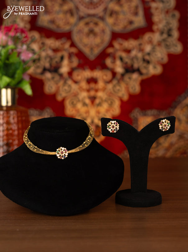 Antique ring type choker with multicolour and cz stones