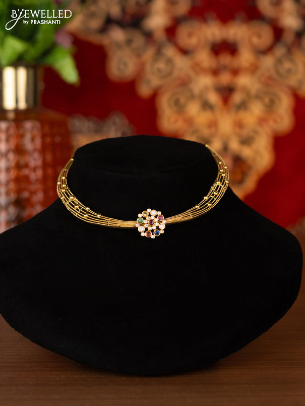 Antique ring type choker with multicolour and cz stones