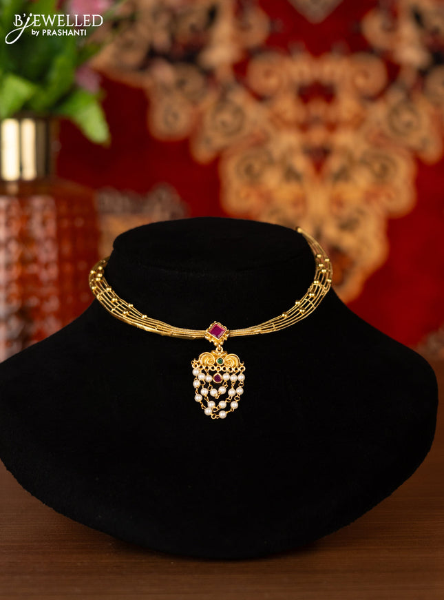 Antique ring type choker with kemp stones and pearl hangings