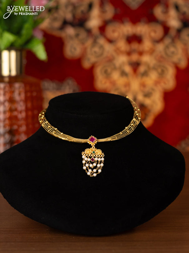 Antique ring type choker with kemp stones and pearl hangings