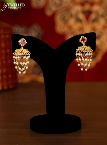 Antique ring type choker lakshmi design with kemp stones and pearl hangings