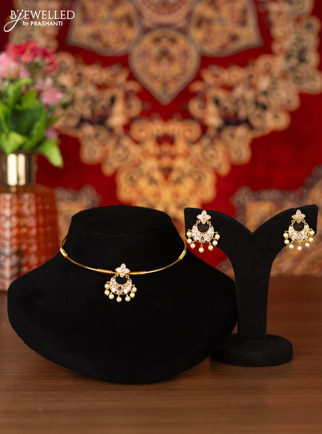 Antique ring type choker with cz stones and pearl hangings