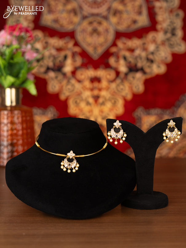 Antique ring type choker with cz stones and pearl hangings
