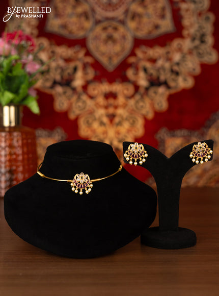 Antique ring type choker chandbali design with kemp & cz stones and pearl hangings