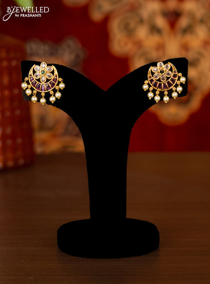 Antique ring type choker chandbali design with kemp & cz stones and pearl hangings