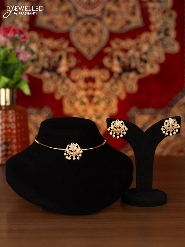 Antique ring type choker chandbali design with cz stones and pearl hangings