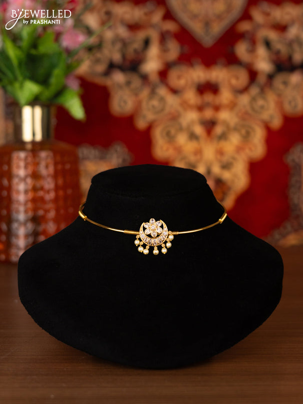 Antique ring type choker chandbali design with cz stones and pearl hangings