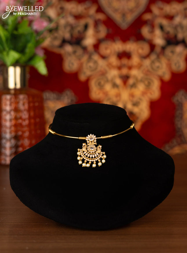 Antique ring type choker peacock design with cz stones and pearl hangings