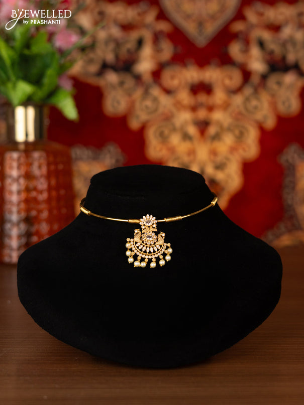 Antique ring type choker peacock design with cz stones and pearl hangings