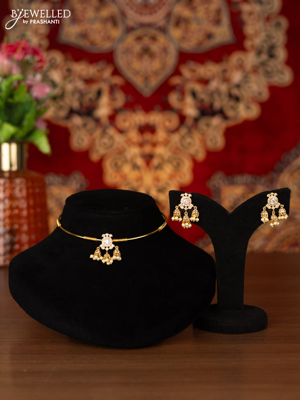 Antique ring type choker with cz stones and pearl hangings