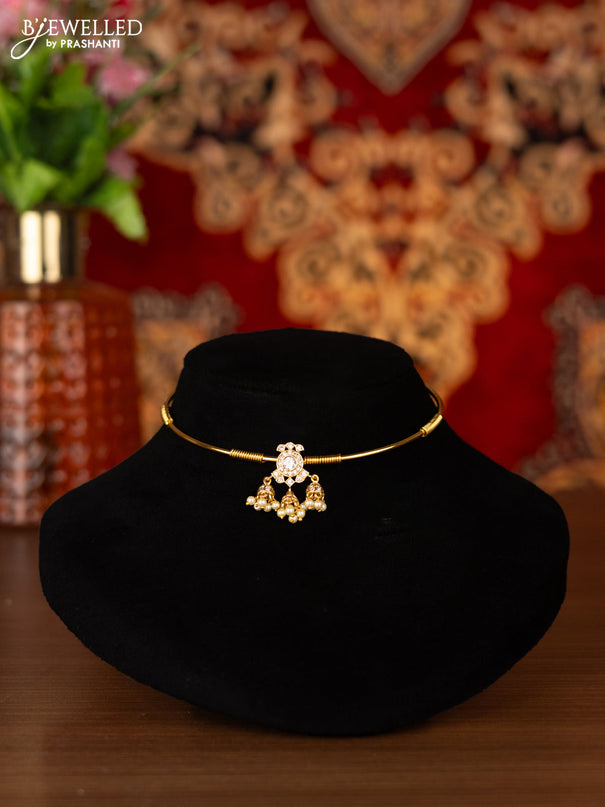 Antique ring type choker with cz stones and pearl hangings