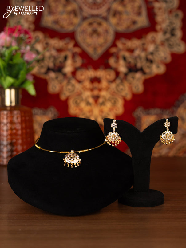 Antique ring type choker with cz stones and golden beads hangings